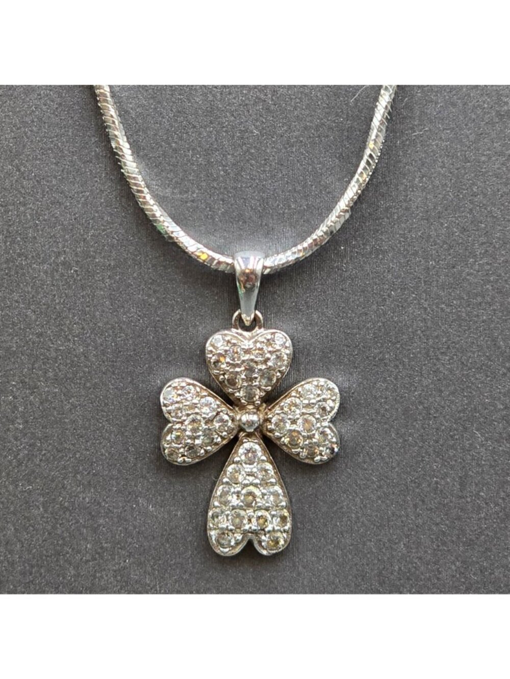 Vintage Ross Simons Sterling Silver CZ Four Heart Clover Cross Pendant Necklace - Picture 11 of 16